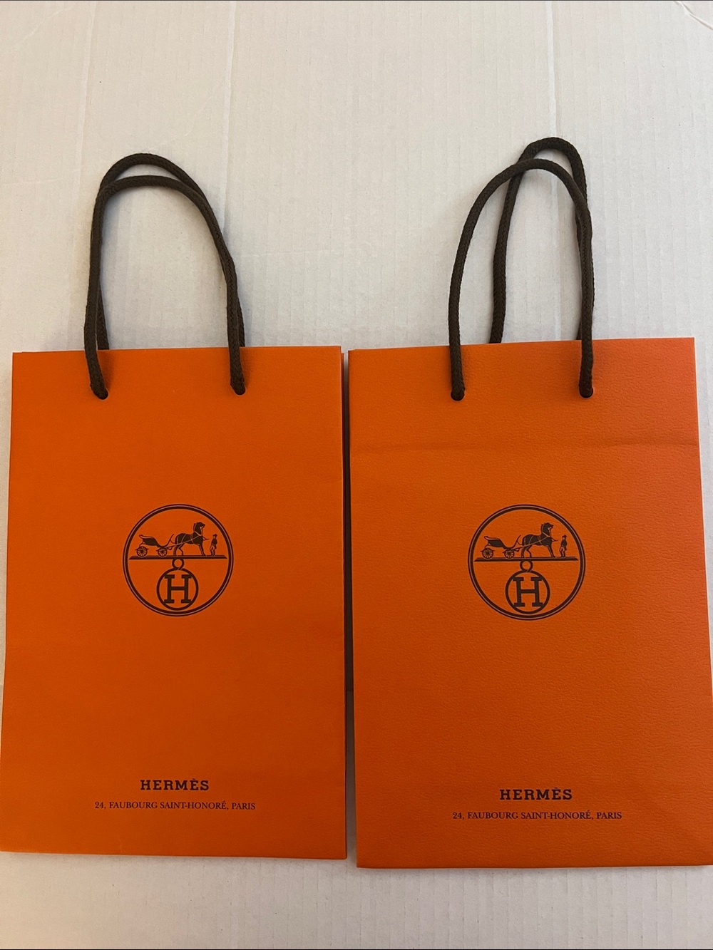 Hermes Orange Paper Shopping Bags with Brown Rope Handles